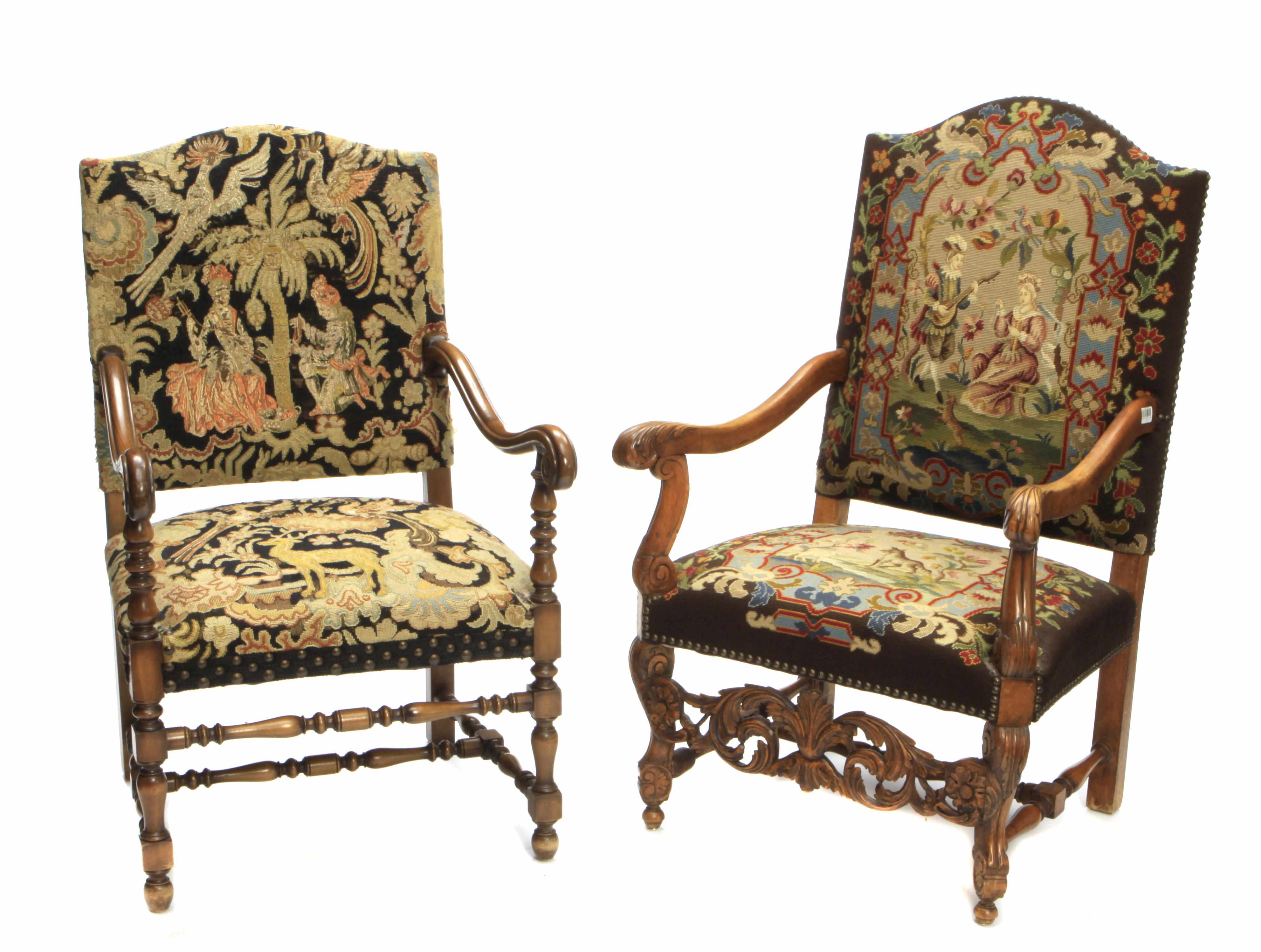 Appraisal: Two Continental Baroque style carved walnut armchairs late th century