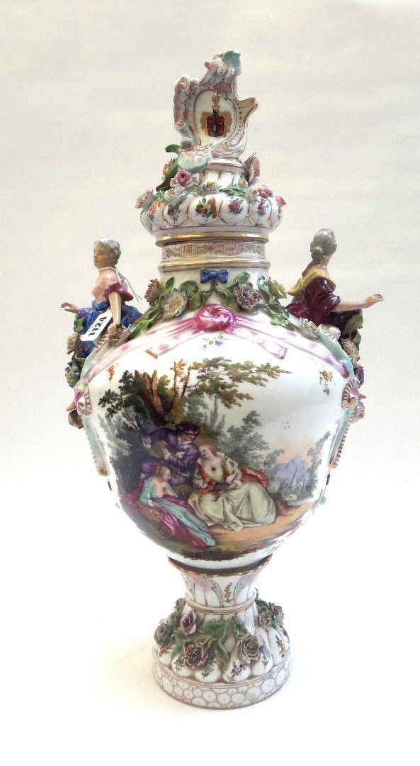 Appraisal: A Potschappel Carl Thieme flower encrusted vase and cover late