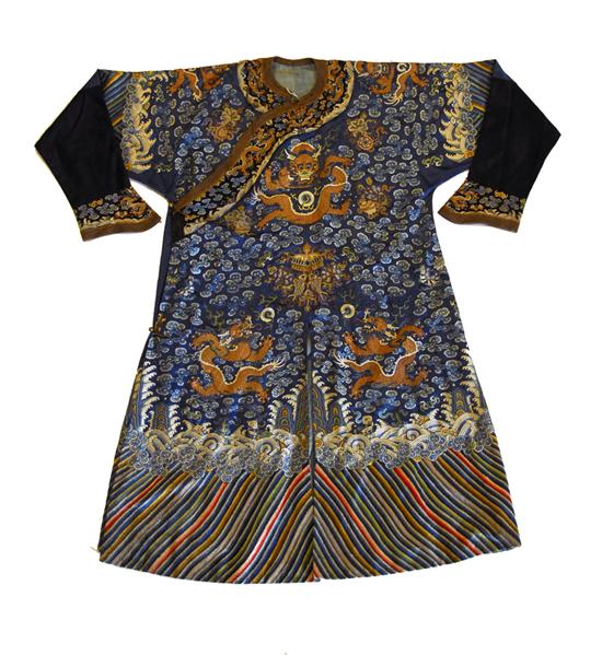 Appraisal: FINE CHINESE SILK AND METALLIC THREAD DRAGON EMBROIDERED ROBE Condition