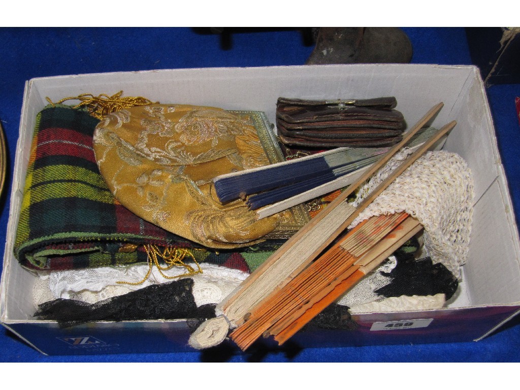 Appraisal: Box of miscellania - fans purses lacework etc