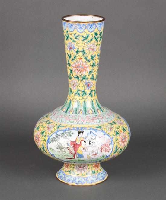 Appraisal: Chinese Famille Rose decorated Canton enamel bottle-form vase th century