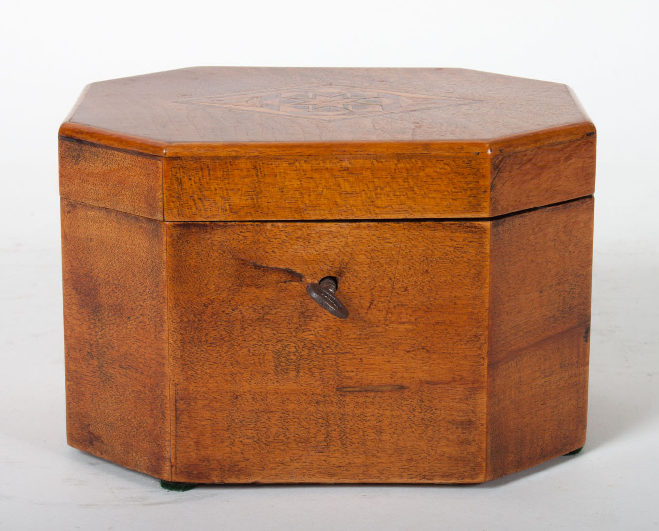 Appraisal: Victorian inlaid satinwood tea caddy mid- th century octagonal shape