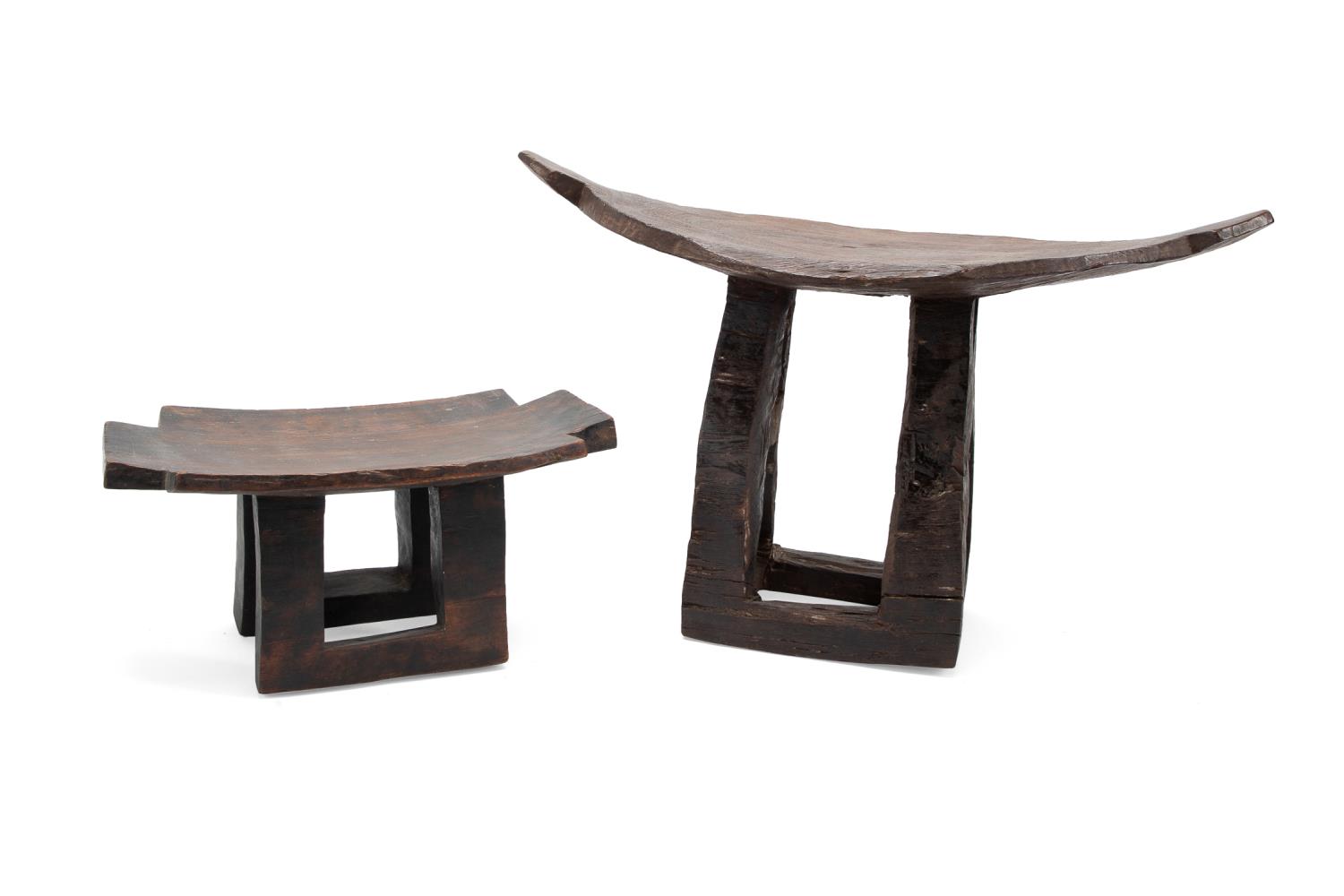 Appraisal: TWO AFRICAN CARVED WOODEN SHORT STOOLS Two modern carved wooden