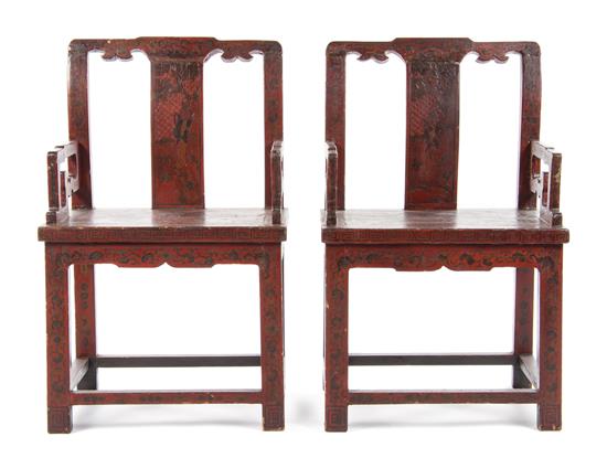 Appraisal: Sale Lot A Pair of Chinese Tianqi Lacquer Armchairs th