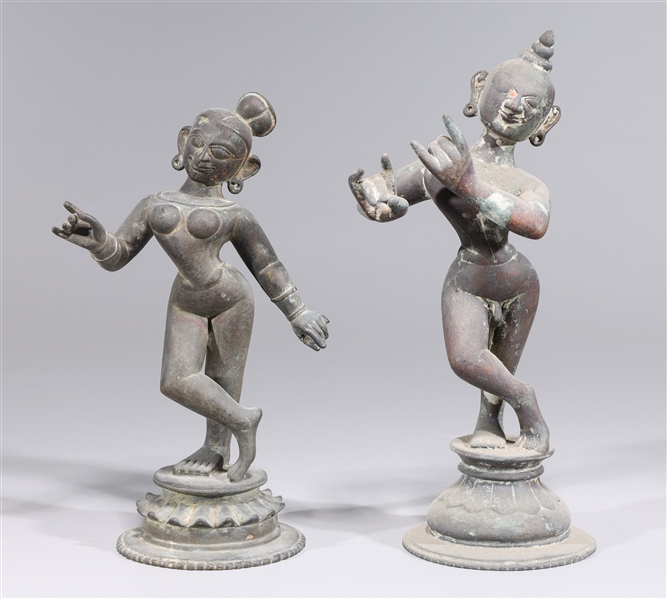 Appraisal: Antique cast bronze pair of statues Krishna and Radha both