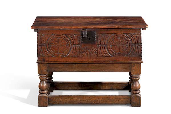 Appraisal: A Charles II carved oak bible box on stand A