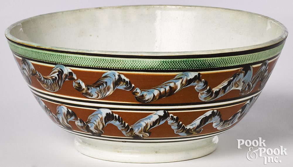 Appraisal: Large mocha bowl Large mocha bowl with earthworm decoration h