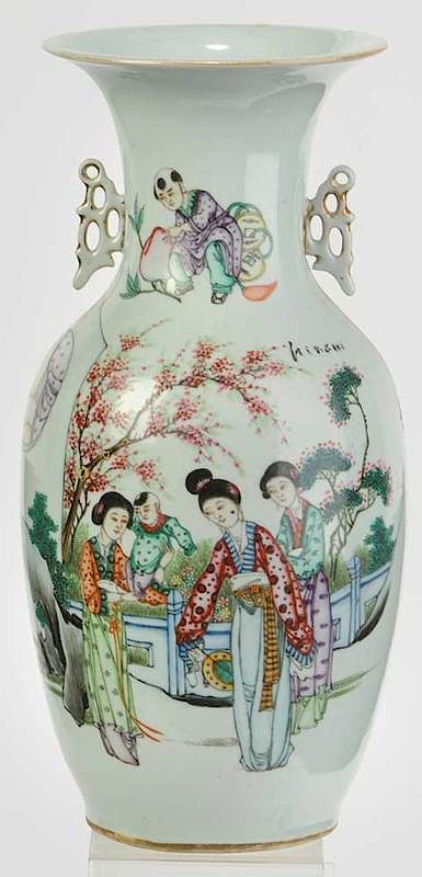 Appraisal: Large Porcelain Vase Enameled Garden Scene Japanese late th porcelain