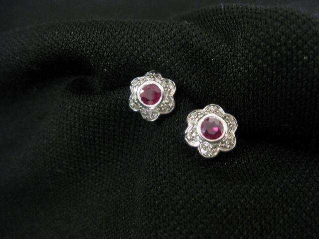 Appraisal: Ruby Diamond Earrings rich round gems totaling carats surrounded by