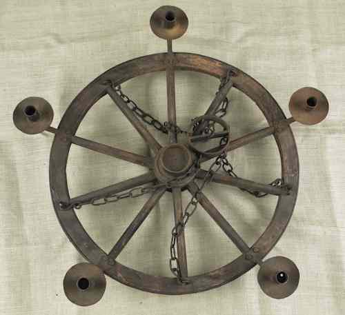 Appraisal: Iron and wood wagon wheel chandelier th c