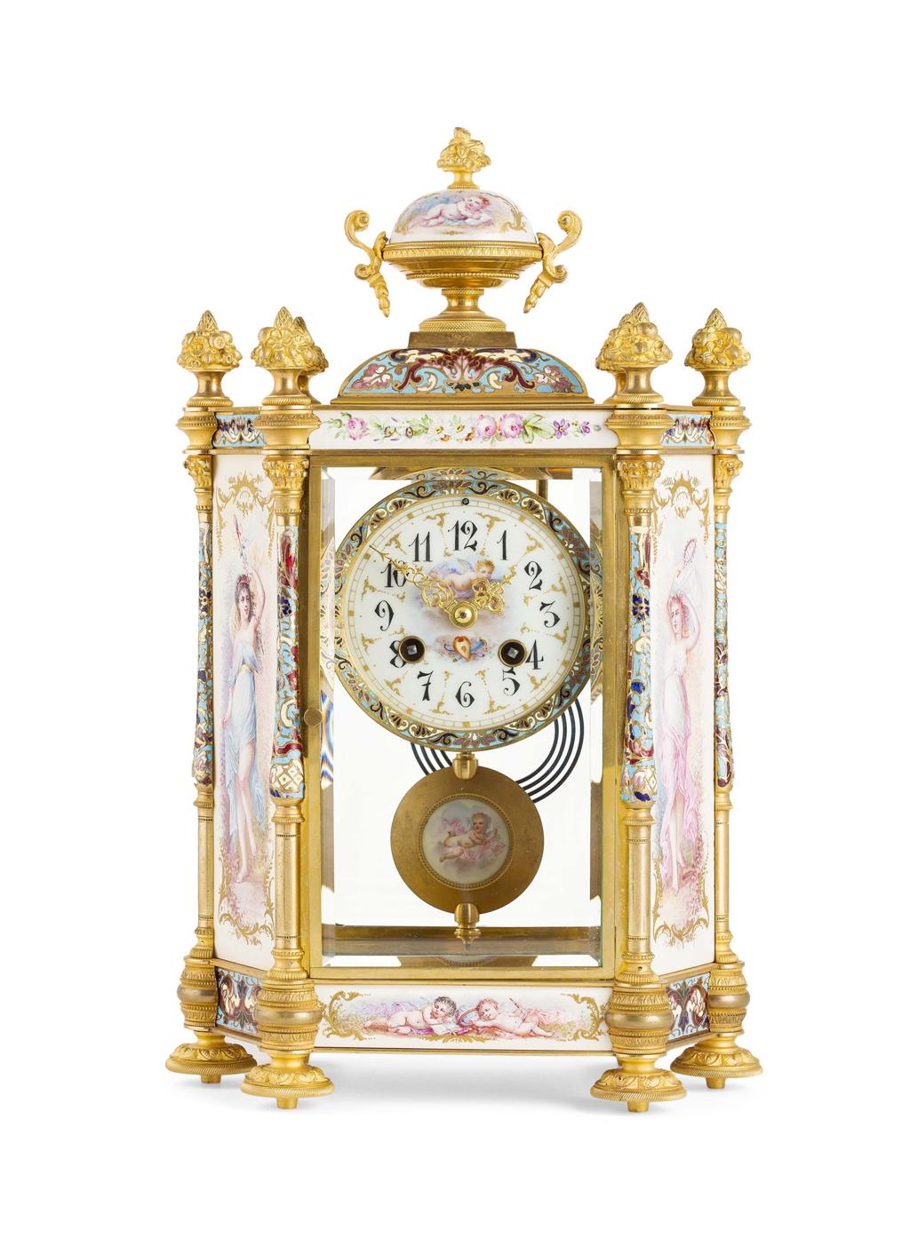 Appraisal: FRENCH CLOISONN AND PORCELAIN MOUNTED MANTEL CLOCK TH CENTURY the