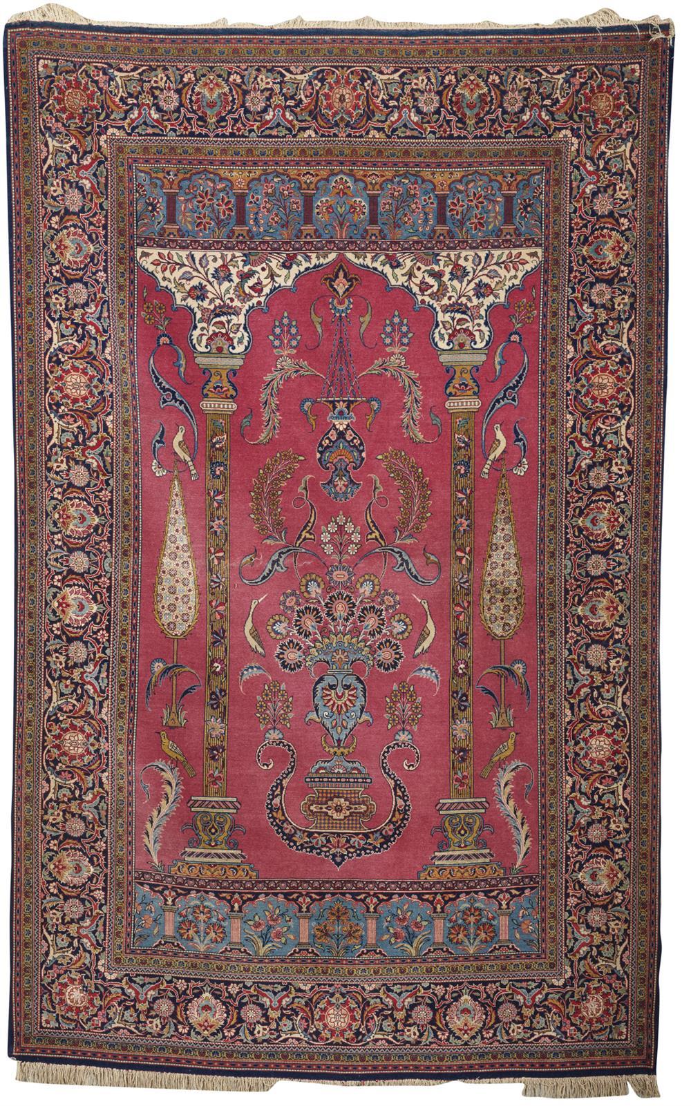 Appraisal: Dabir Kashan Silk and Wool Prayer Rug Persia ca ft