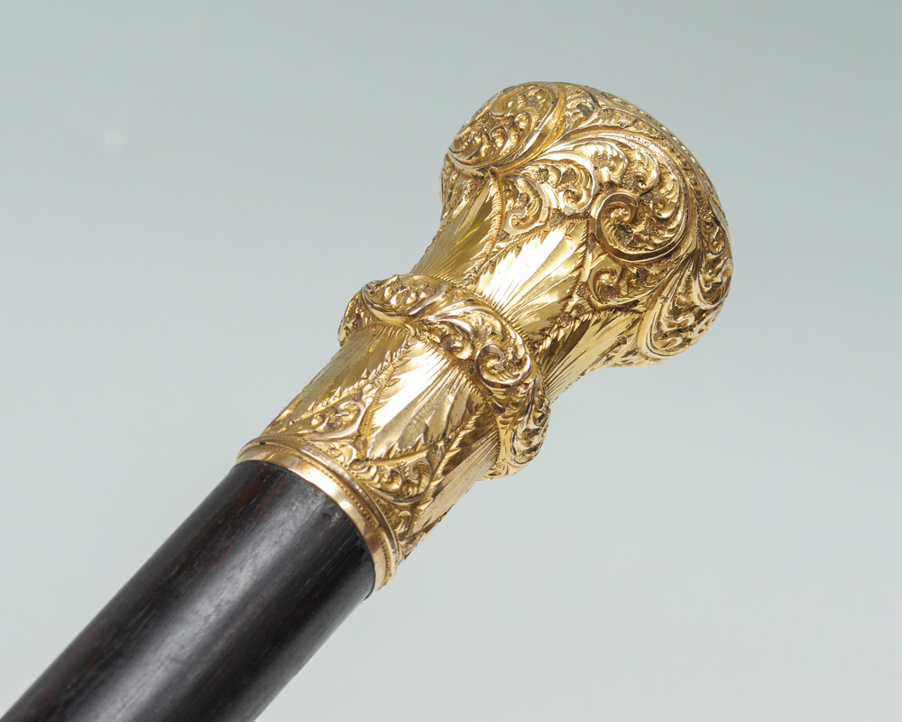 Appraisal: K GOLD ANTI SALOON LEAGUE PRESENTATION WALKING STICK Embossed k