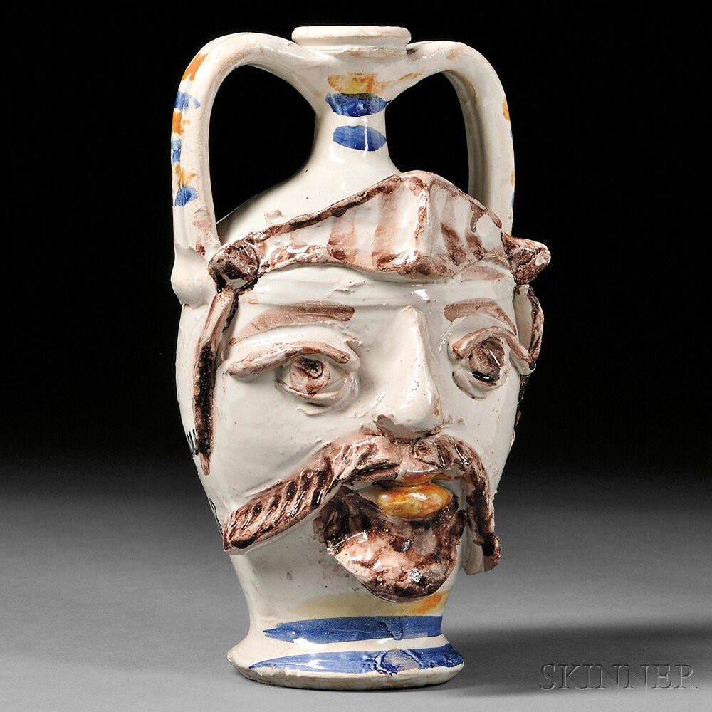 Appraisal: Jean Cocteau - Face Jug Ceramic France Polychrome decoration imperfections