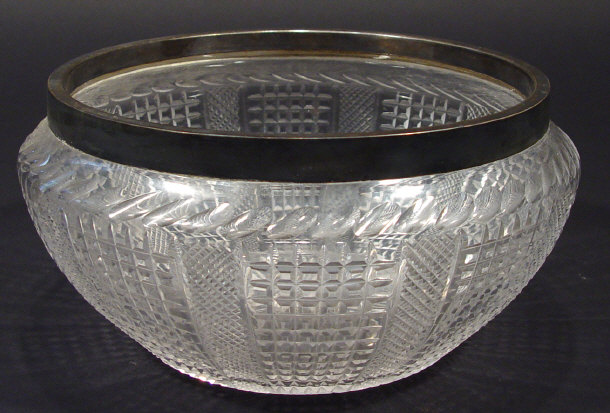 Appraisal: Victorian cut glass salad bowl with silver rim Birmingham cm