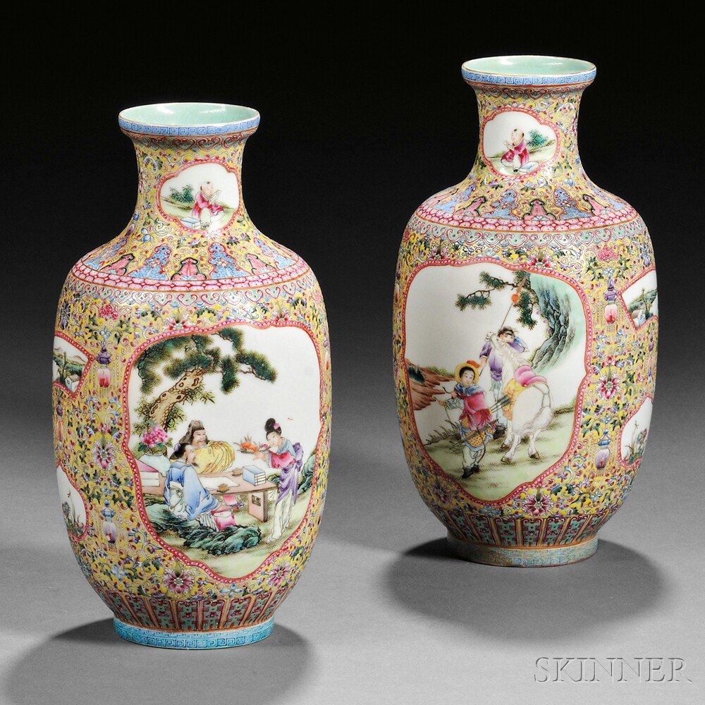 Appraisal: Pair of Famille Jaune Eggshell Porcelain Vases China late th