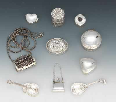 Appraisal: A Collection of Ten Sterling Silver Miniature Boxes Including a