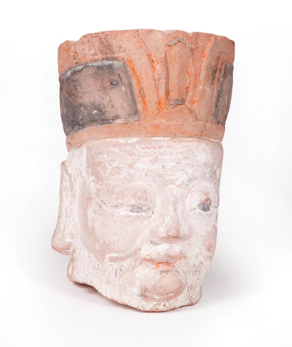 Appraisal: Chinese Painted Terracotta Head probably Ming Dyansty - modeled as