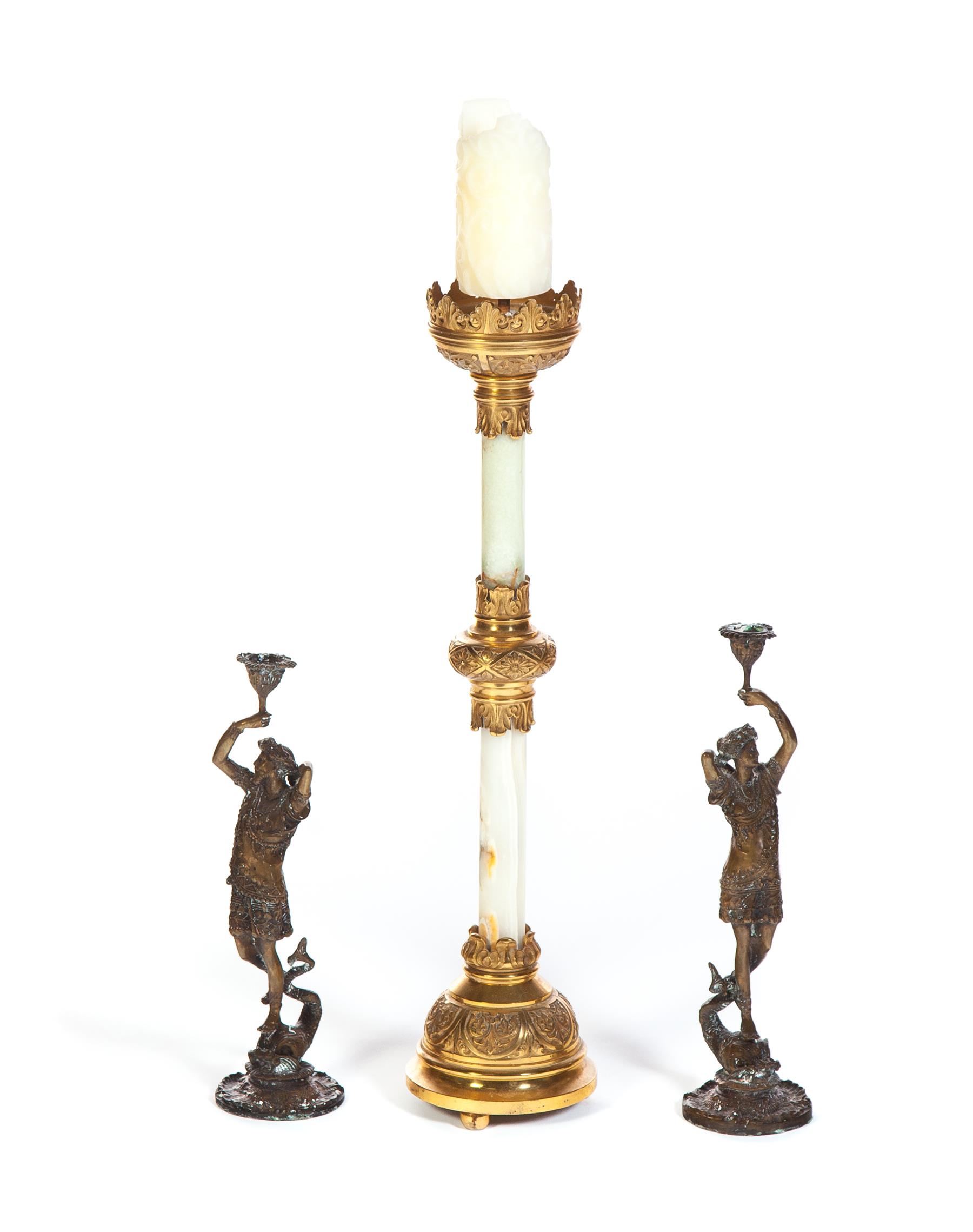 Appraisal: THREE PIECES OF TH CENTURY DECORATIVE CANDLE HOLDERS European Pair