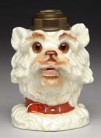 Appraisal: PORCELAIN FIGURAL LAMP H - Porcelain terrier finger lamp with