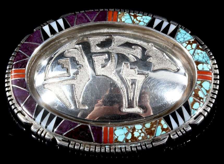 Appraisal: D Benally Navajo Mosaic Sterling Brooch Pendant Featured for auction