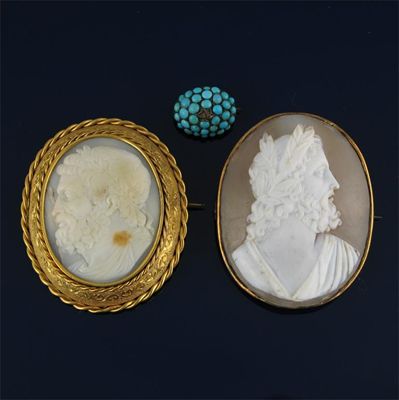 Appraisal: Two carved shell cameos depicting Roman emperors gold frames and