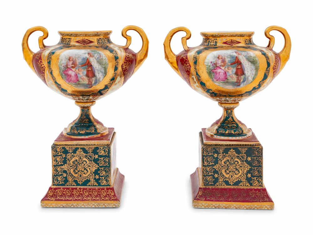 Appraisal: A Pair of Vienna Style Transfer-Printed Porcelain Vases A Pair