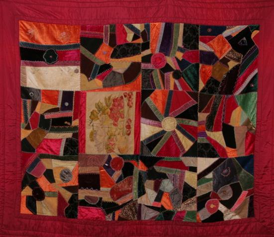 Appraisal: CRAZY QUILT Velvet patch work with embroidery designs backed on