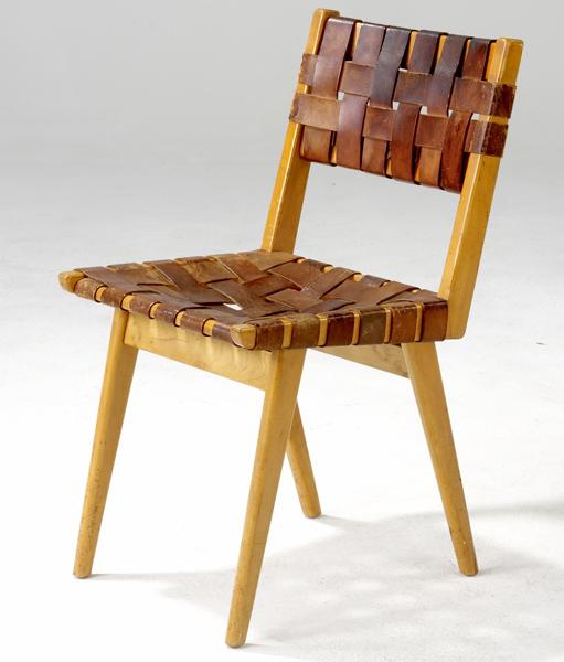 Appraisal: KNOLL Maple side chair with woven leather seat and back