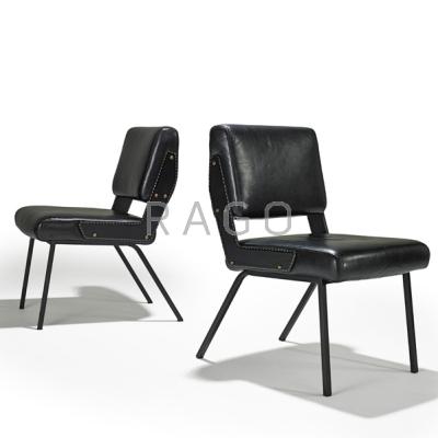 Appraisal: JACQUES ADNET Pair of side chairs France s Stitched leather