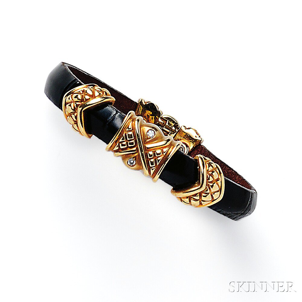 Appraisal: kt Gold and Leather Bracelet the leather strap with gold