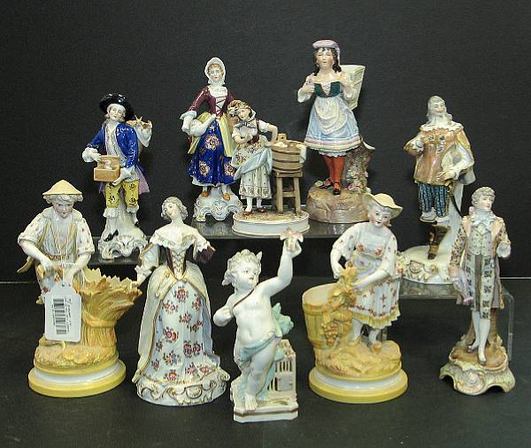 Appraisal: An assembled group of ten German porcelain figures late th