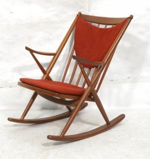 Appraisal: Frank Reenskaug Tall Spindle Back Rocker Rocking Chair Red Fabric