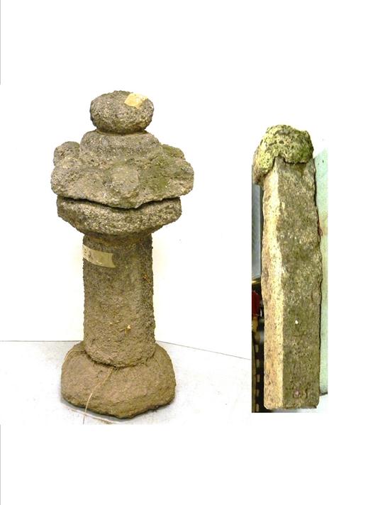 Appraisal: Stone garden ornament columnar flattend ball finial damage loss throughout