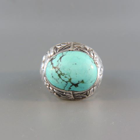 Appraisal: Turquoise and Sterling Ring blue cabachon in ornate sterling setting