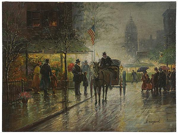 Appraisal: ALBERT MUNGHARD - NEW YORK STREET SCENE Oil on panel