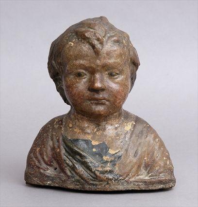 Appraisal: FLORENTINE RENAISSANCE PAINTED TERRACOTTA HEAD OF A CHILD Gazing forward