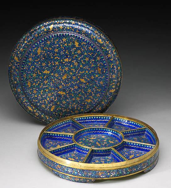 Appraisal: A fine enameled and parcel gilt-decorated metal sweetmeat set Late