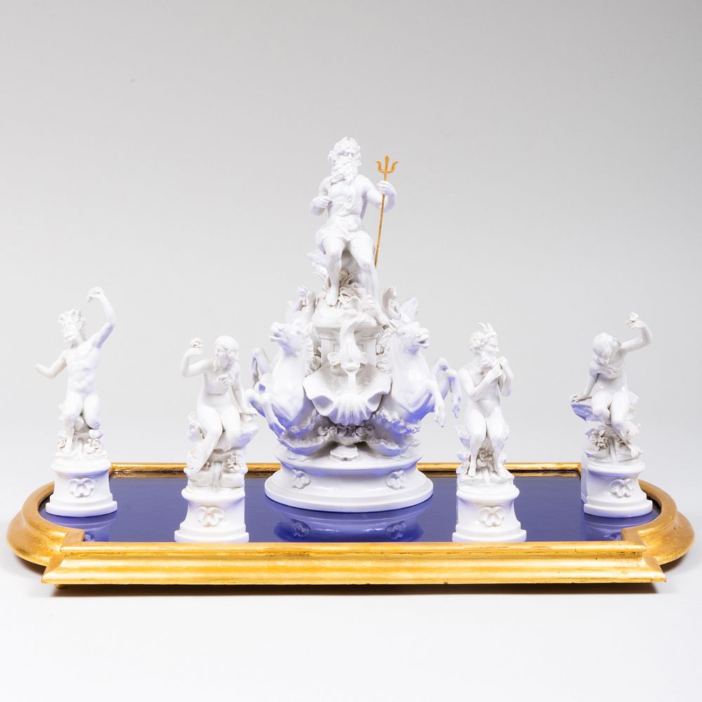 Appraisal: Capodimonte White Glazed Porcelain Mythological Poseidon Surtout de Table on