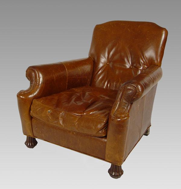 Appraisal: WILLIAM ALAN LEATHER CLUB CHAIR Down cushion rolled arms bun