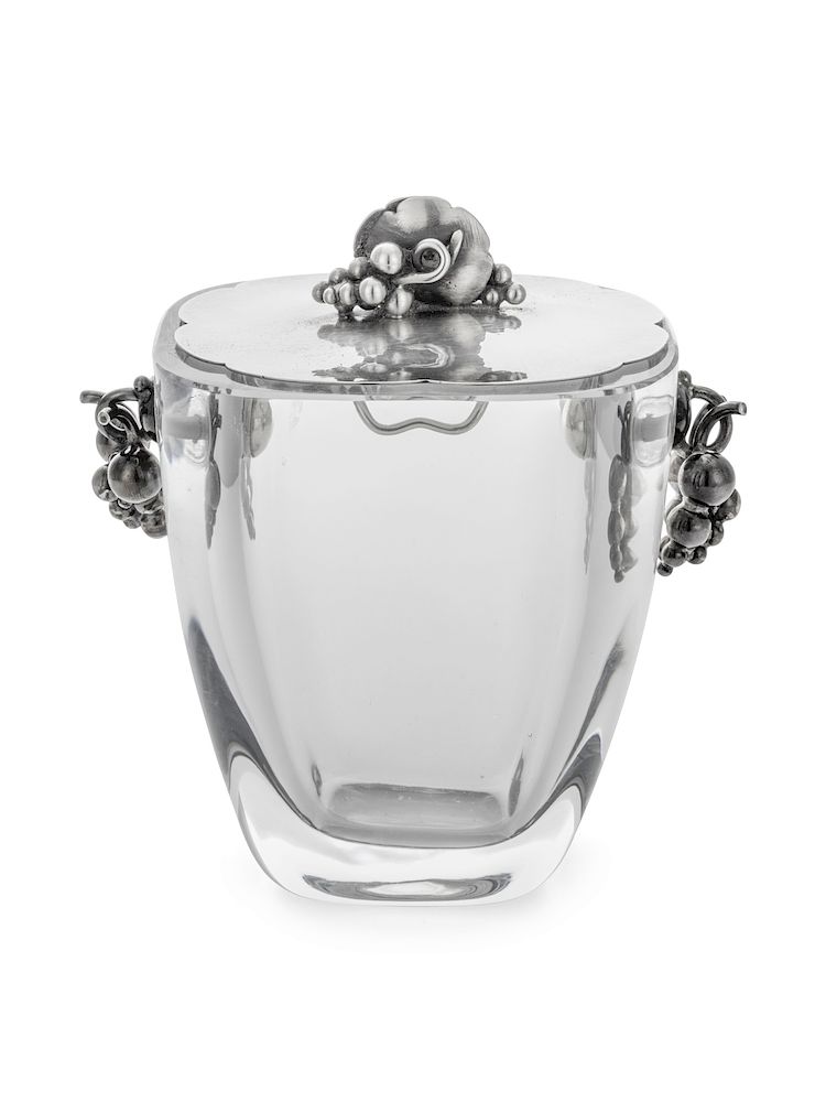 Appraisal: A Danish Silver-Mounted Glass Jam Pot A Danish Silver-Mounted Glass