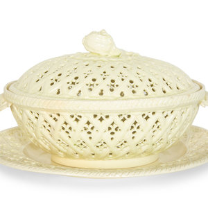 Appraisal: An English Creamware Basket Cover and Tray th Century Height