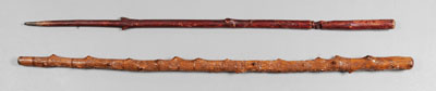 Appraisal: Two Folk Art Walking Sticks th century one red painted