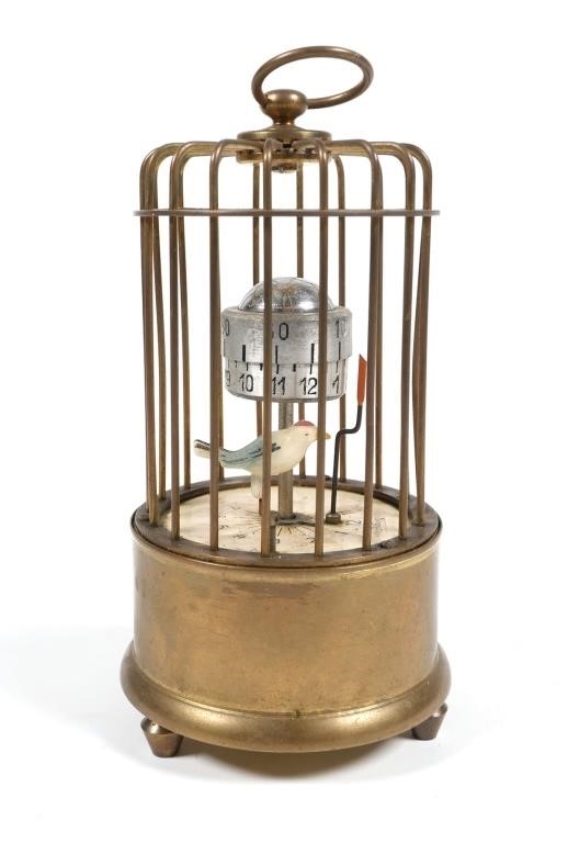 Appraisal: Kaiser German wind up bird cage alarm clock Brass cage