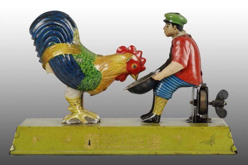 Appraisal: Tin Boy Feeding Chicken Wind-Up Toy Description Japanese Pre-war Made