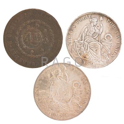 Appraisal: SOUTH AMERICAN COINS Thirty-five including Brazuk reis Brazil reis Peru