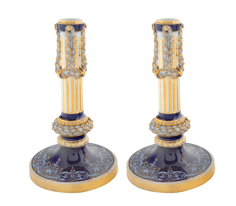 Appraisal: A PAIR OF GERMAN PORCELAIN CANDLESTICKS MEISSEN DRESDEN LATE TH