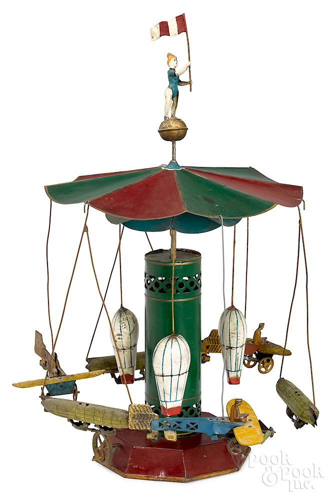 Appraisal: Painted tin airship carousel steam toy accessory Painted tin airship