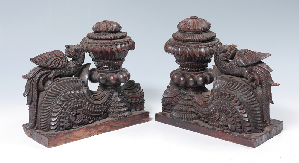 Appraisal: SOUTHEAST ASIAN CARVED DRAGON BOOKENDS Heavily carved bookends or finials