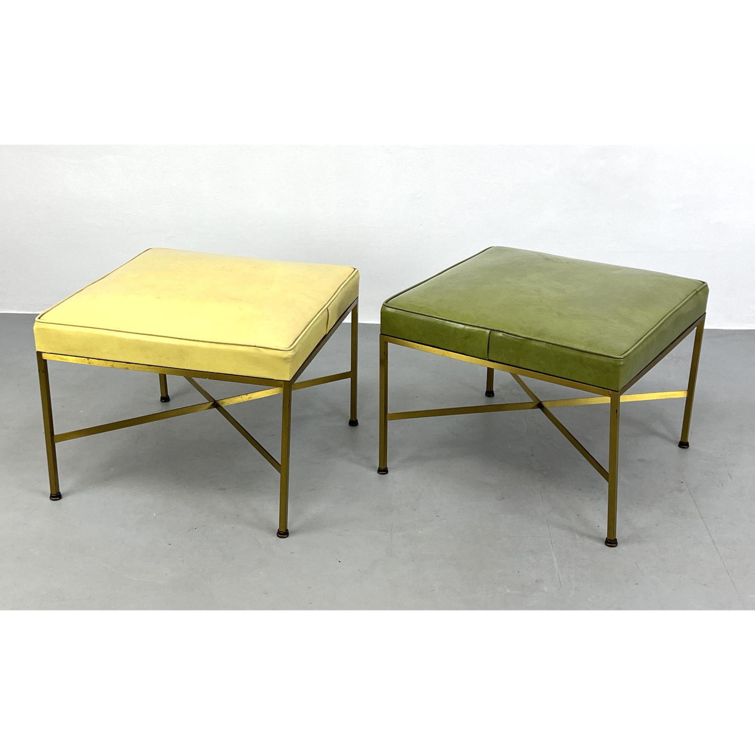 Appraisal: Pr PAUL McCOBB Brass Frame Stools Benches Modern Design ---